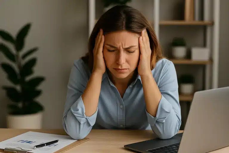 femme débordé au travail.