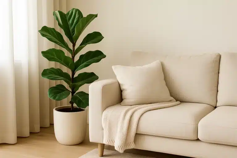 Une pièce blanche vide avec un plancher en bois et une plante en pot